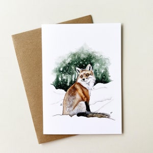 Carte de vœux Renard d’hiver des Fêtes, Carte vierge Woodland 5"x7 »