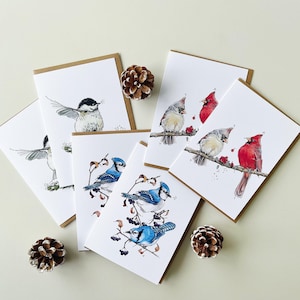 Lot de 6 cartes Holiday Birds, cartes de voeux, paquet économique, 5 x 7 po., oeuvre d'art Kelly Dixon