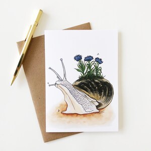 Carte de vœux Escargot en fleurs, Woodland, Carte vierge, 5"x7 »