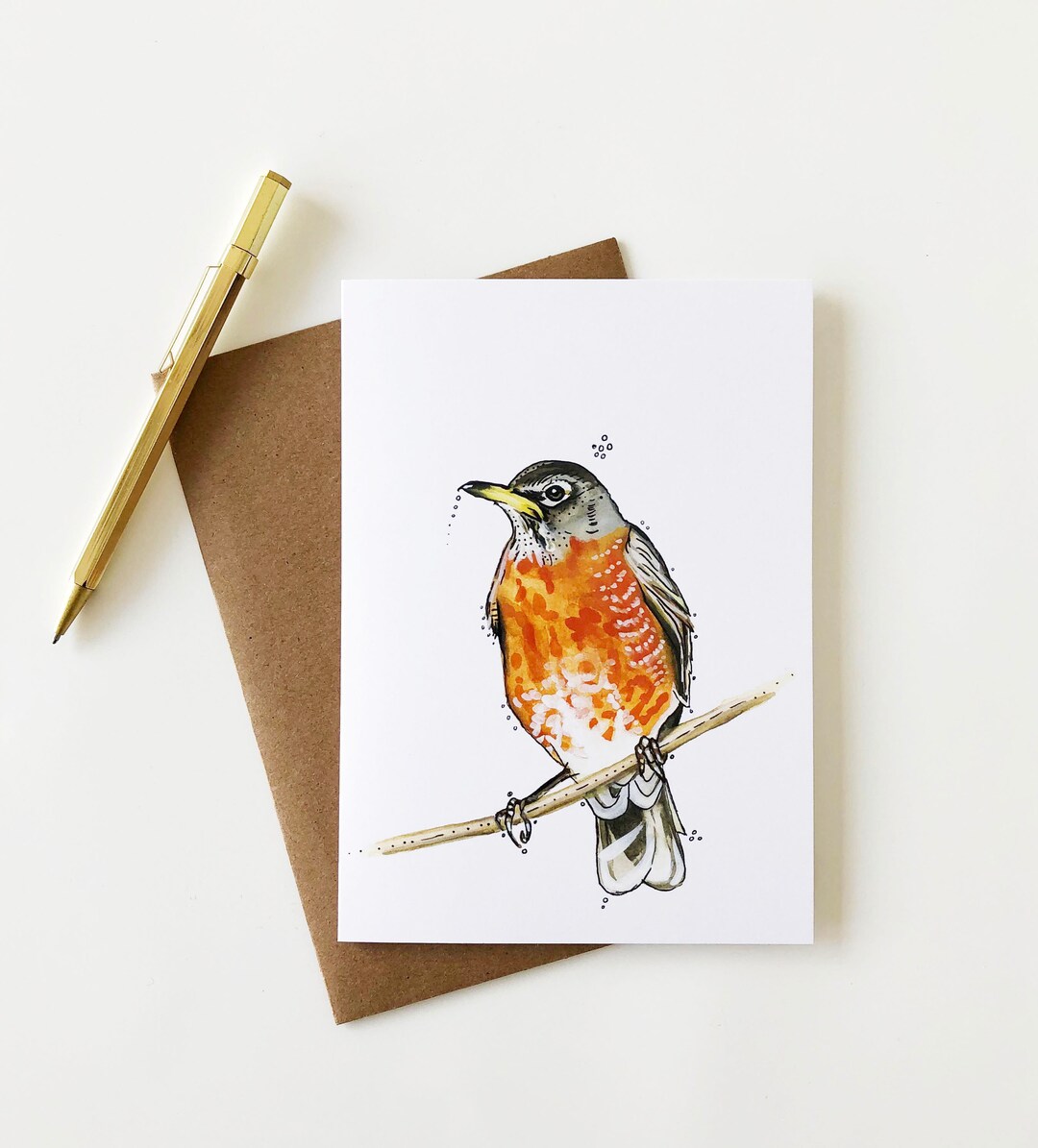 Robin on Branch Greeting Card, Bird, Woodland, Blank Card, 5"x7" - Etsy