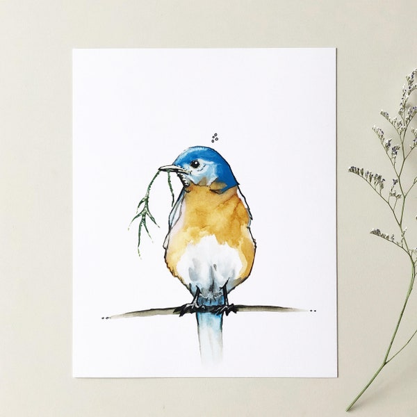 Blue Bird Print, 8"x10" Art Print, Watercolour, Kelly Dixon Art