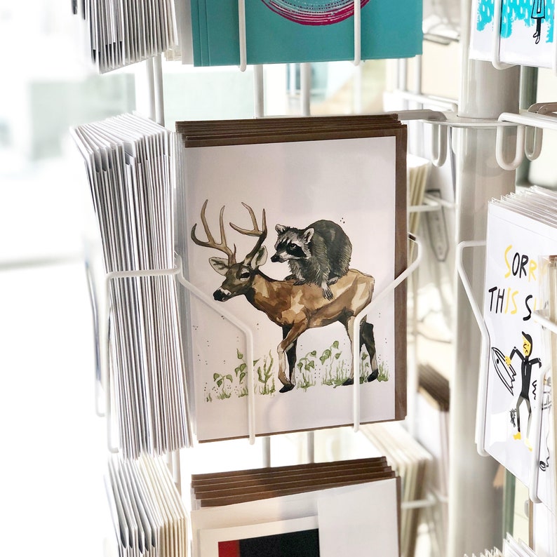 Greeting Card Deer Raccoon Mistaken for Strangers Blank Card Woodland 5x7