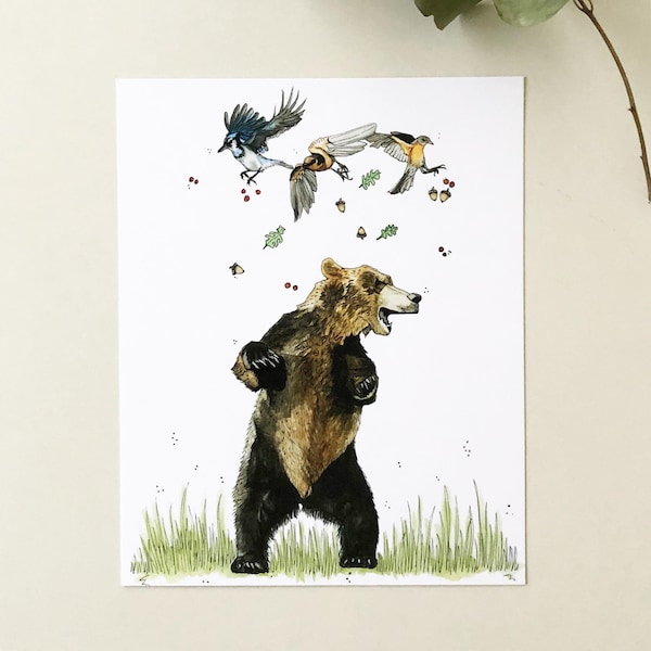 Advantage of Flight Print, 8"x10" Art Print, Watercolour, Bear, Kelly Dixon Art