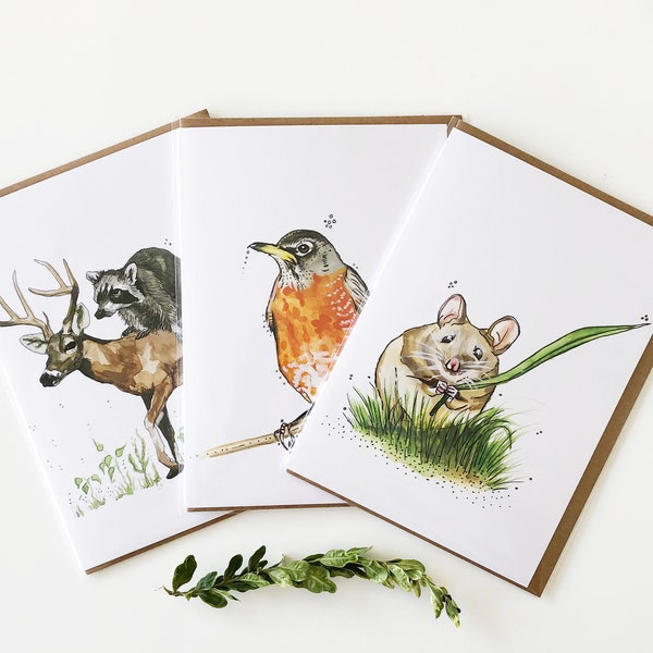 Any 3 Cards for 18, Greeting Cards, Woodland Blank Cards, 5"x7"