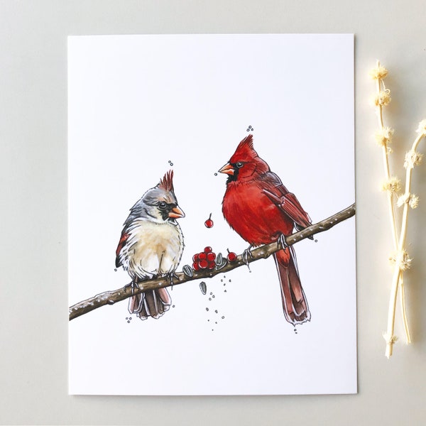 The Feast Print, 8"x10" Cardinal Art Print, Watercolour,  Kelly Dixon Art