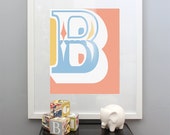 Personalized 11x14 Baby Nursery Wall Art Print, Custom Monogram, Letter, Name, Alphabet, Kid, Modern Room Decor