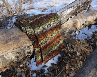 Scarf  Handknitted of Homespun Alpaca and Woolen Yarn OOAK