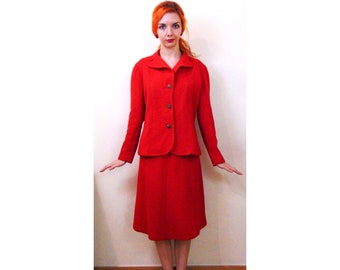 Vintage 60s Skirt Set // 70s Two Piece Suit // Scooter Girl // Mod Skirt Set // Vintage Red Suit // Vintage Two Piece Suit