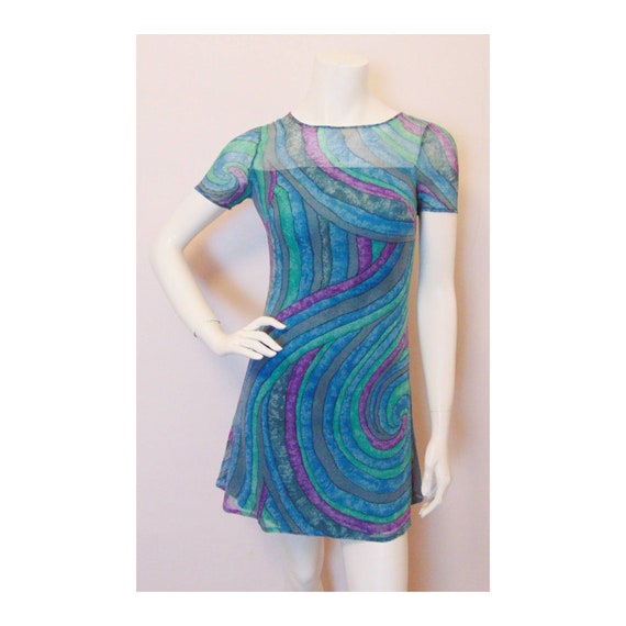 Vintage 60s Psychedelic Dress // 70s Mini Dress /… - image 1
