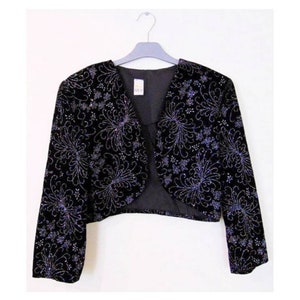 Vintage 80s Cropped Jacket // Disco Bolero // Glam Rock // Sparkly Jacket // Psychedelic Velvet Evening Jacket // Glittery Velvet Jacket image 9