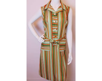 Vintage 60s Striped Dress // 70s Day Dress // Rockabilly Dress // Scooter Girl // Buttoned Dress // Mod Dress // Beach Dress // With Pockets