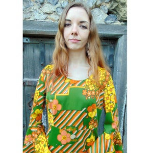 Vintage 60s Psychedelic Dress // 70s Maxi Dress // Statement Dress // Disco // Medieval // Bell Sleeve // Flared Sleeves // Flower Power image 5