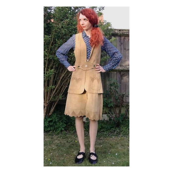 Vintage 70s Suede Skirt Set // Western Two Piece /