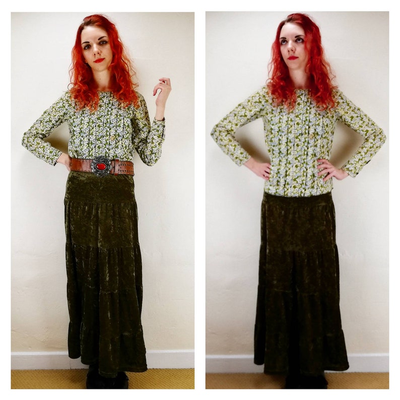 Vintage 50s Floral Blouse 60s Cuff Sleeve Blouse 70s Pleated Blouse Zip Up Back Hippie Blouse Boho Blouse Gypsy Blouse