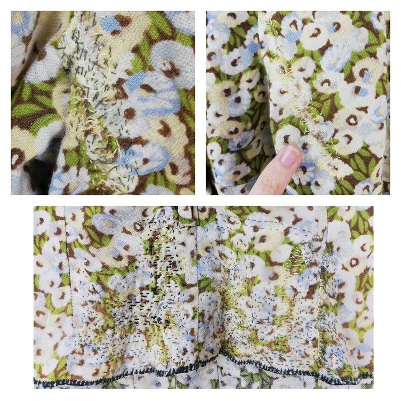 Vintage 50s Floral Blouse 60s Cuff Sleeve Blouse 70s Pleated Blouse Zip Up Back Hippie Blouse Boho Blouse Gypsy Blouse