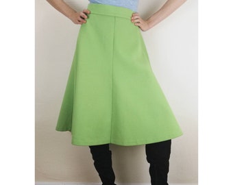 Vintage 60s A-Line Skirt // 70s Midi Skirt // Plain Green Skirt // Scooter Girl // Full Skirt // Mod Skirt // Plus Size Vintage // Textured