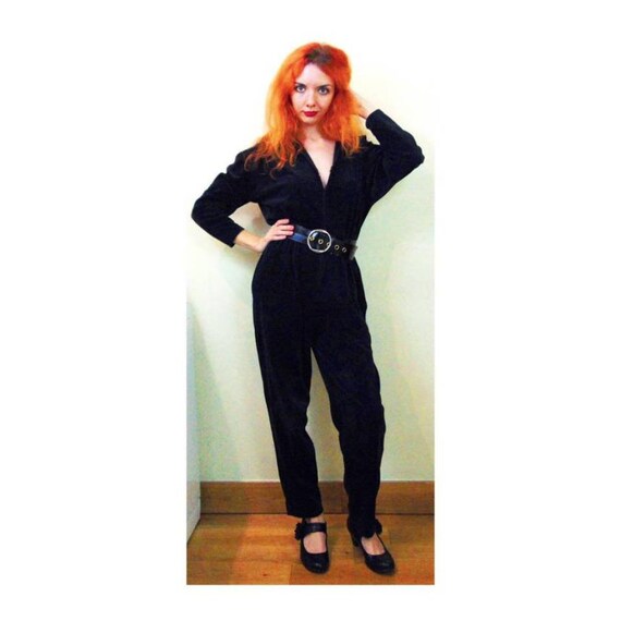 Vintage 70s Blue Jumpsuit // Velour Jumpsuit // Sl
