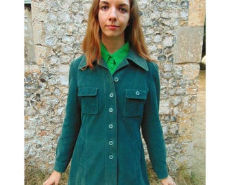 Vintage Green Corduroy Jacket With Pockets / 70s Daywear / Single Breasted Cord Blazer / Chest Pockets / Hippie Folk Jacket / UK 10 12 / S-M
