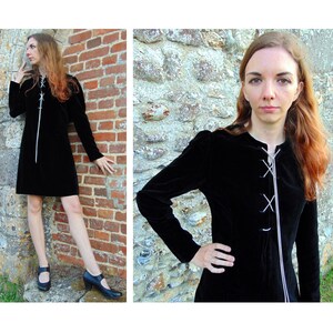 RARE Vintage 70s "miss T" Twiggy Dress // Black Velvet Mini Dress