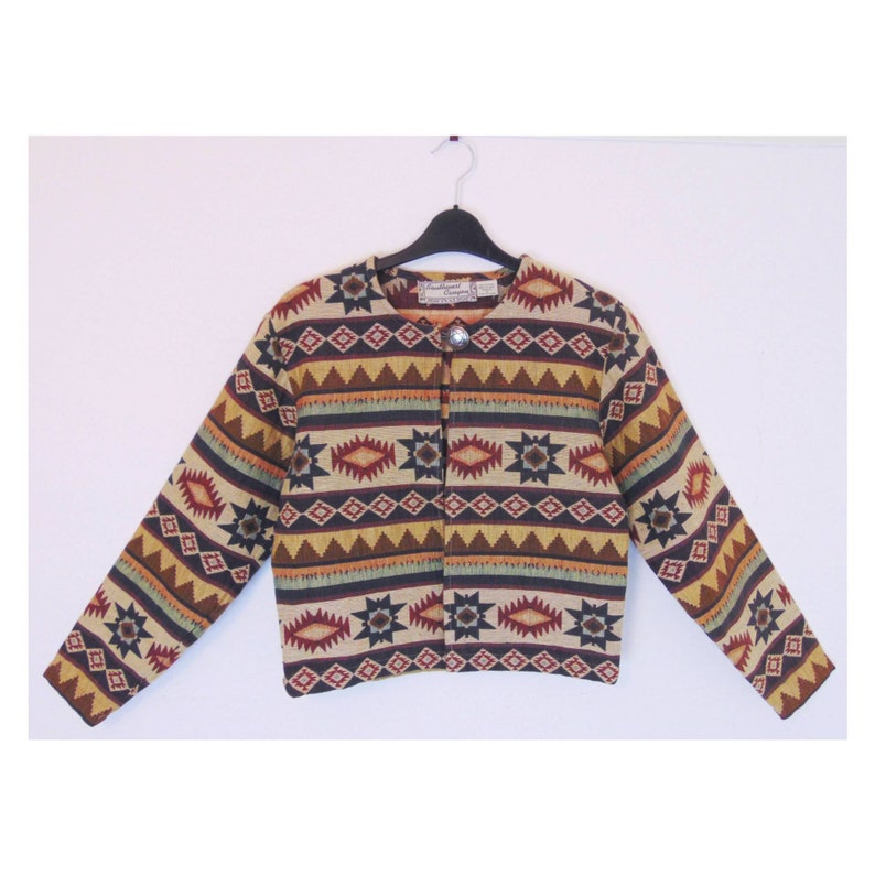 Vintage 80s Southwestern Jacket // Tapestry Jacket // Folk Art // Native American // Tribal Jacket // Woven Cropped Jacket // Aztec Pattern image 7