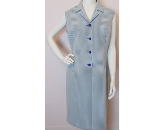 Vintage 60s Striped Dress // Stripey Mod Dress // Scooter Dress // Button Down Dress // 60s Sleeveless Dress // Vertical Stripes