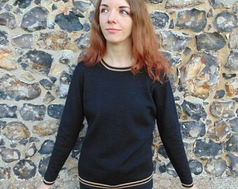 Vintage 80s Sparkly Jumper // Black And Gold Jumper // Metallic Stripy Knit // Ringer Jumper // Lightweight Pullover // Glam Rock Disco Knit