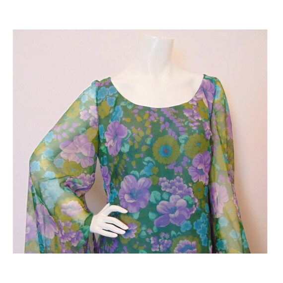 Vintage 70s Floral Maxi Dress // Big Sleeves // M… - image 6