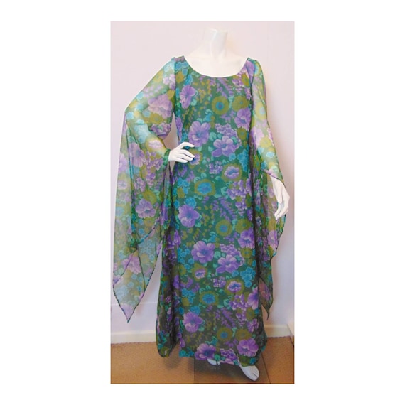 Vintage 70s Floral Maxi Dress // Big Sleeves // M… - image 1