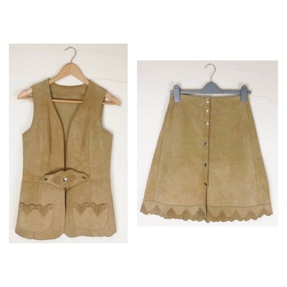 Vintage 70s Suede Skirt Set // Western Two Piece /