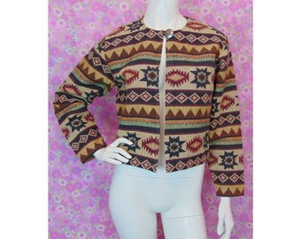 Vintage 80s Southwestern Jacket // Tapestry Jacket // Folk Art // Native American // Tribal Jacket // Woven Cropped Jacket // Aztec Pattern