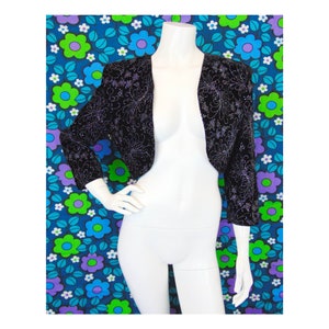 Vintage 80s Cropped Jacket // Disco Bolero // Glam Rock // Sparkly Jacket // Psychedelic Velvet Evening Jacket // Glittery Velvet Jacket image 1