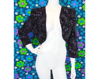 Vintage 80s Cropped Jacket // Disco Bolero // Glam Rock // Sparkly Jacket // Psychedelic Velvet Evening Jacket // Glittery Velvet Jacket