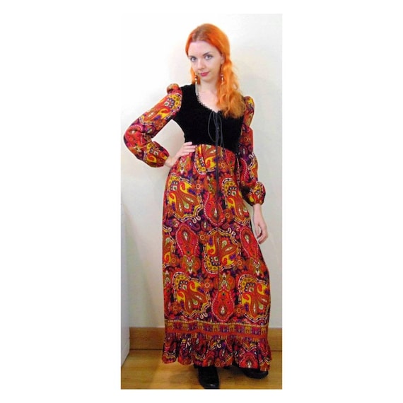 Vintage 60s Psychedelic Dress // 70s Maxi Dress //