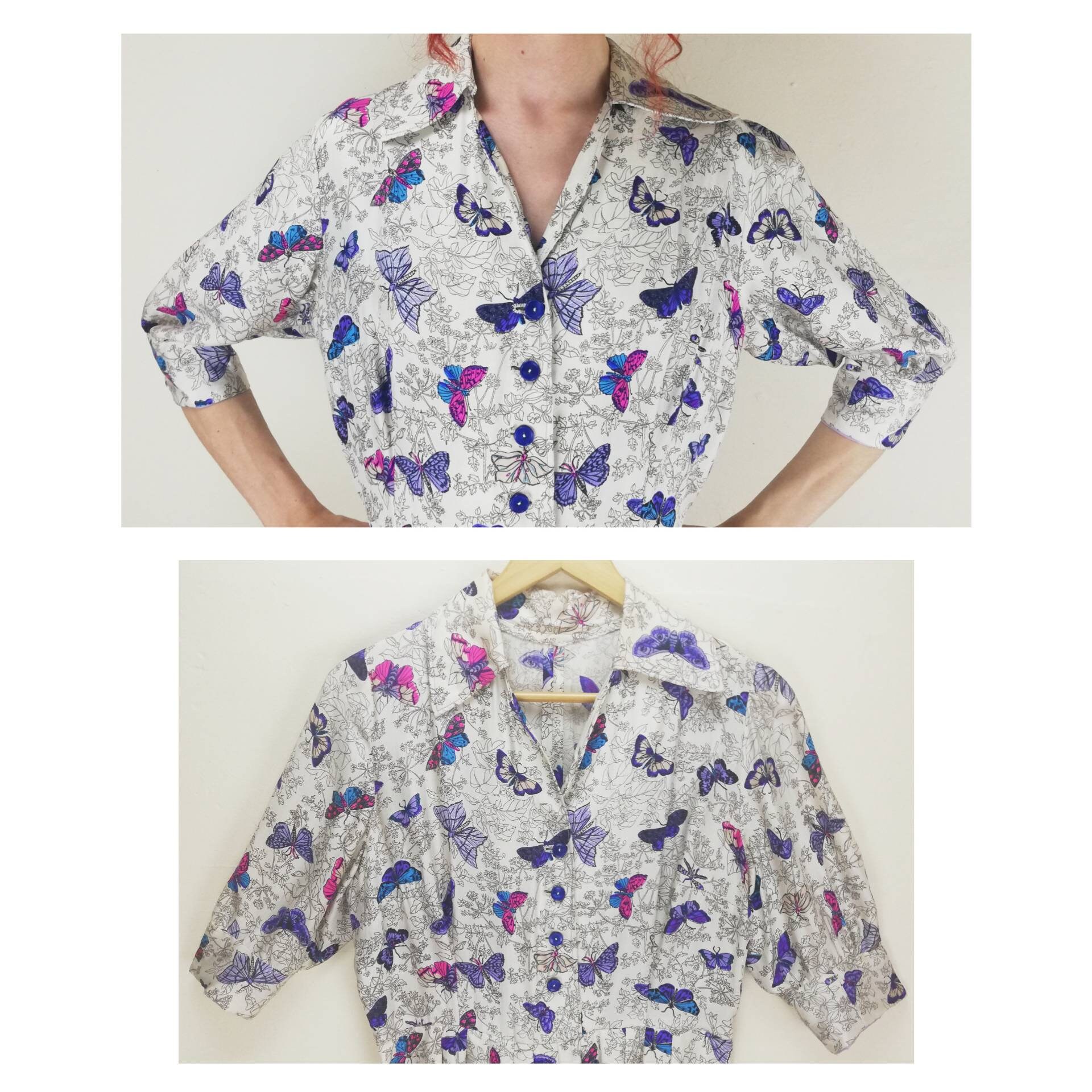 Vintage 70s Maxi Dress // Butterfly Dress // 70s Shirt Dress // Novelty