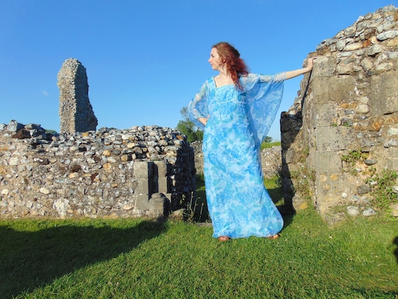 floaty blue dress Long Floaty Blue & White Floral Cotton Dress  Emma Hobson Designs