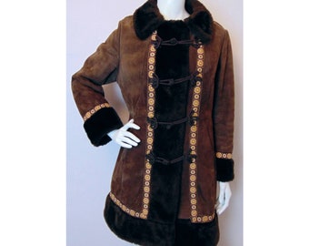 Vintage 60s Princess Coat // 70s Sheepskin Coat // Faux Fur And Embroidered Trim // Frog Closure // Hippie Coat // Mod Coat // Boho Coat