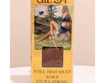 60s 70s Knee High Socks / Nylon 30 Denier / Tanned Vintage Tights / Original Packaging / Groovy Hippie Gipsy Flower Power / One Size