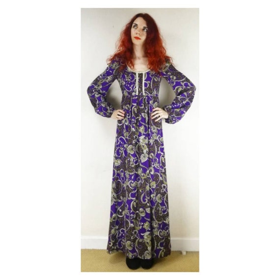 Vintage 60s Psychedelic Dress // 70s Paisley Maxi