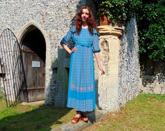 Robe longue à fleurs vintage des années 70/Robe japonaise des années 80/Renaissance/Robe médiévale/Robe hippie/Robe folklorique gitane/Manches flottantes