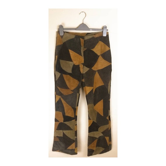 Vintage 90s Suede Trousers // Patchwork Suede Flar