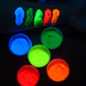 Fluorescent UV body paint 5 x 0.25 oz color set neon radiant glow non-toxic, latex free image 4