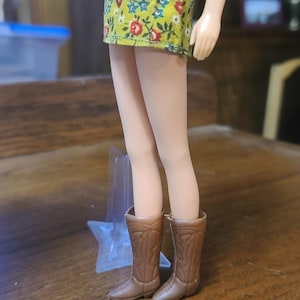 1960's Francie Doll Brown Boots Western Knee High Shoes Cowboy Mod Mattel Barbie Clone Fashion Size Riding Flat Heel Pair Casey Twiggy