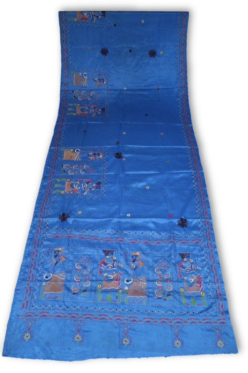 RAB85 Indian Beautiful Vintage Art Silk Saree Thread work Sarong Drape Decorative Fabric Antique Art Craft Saree 5Yard