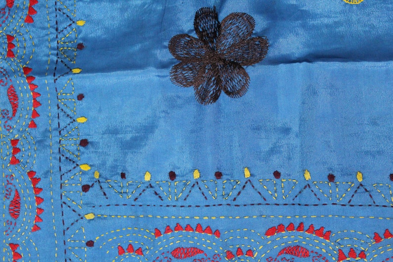 RAB85 Indian Beautiful Vintage Art Silk Saree Thread work Sarong Drape Decorative Fabric Antique Art Craft Saree 5Yard