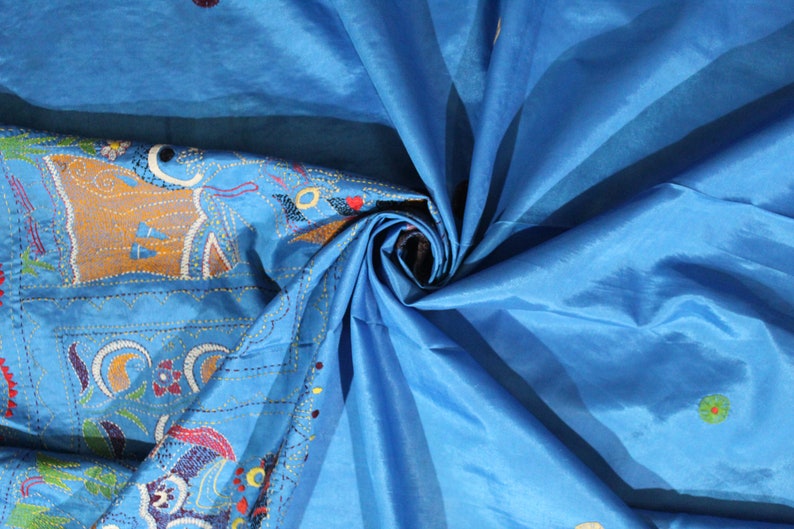 RAB85 Indian Beautiful Vintage Art Silk Saree Thread work Sarong Drape Decorative Fabric Antique Art Craft Saree 5Yard