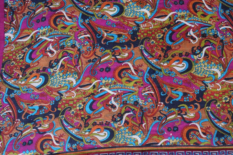 Vintage Sari Sarong Indian Cotton Saree Fabric Printed Work Traditional Clothing Sarong Wrap Craft Decor Women Home Dress Sari 5yd