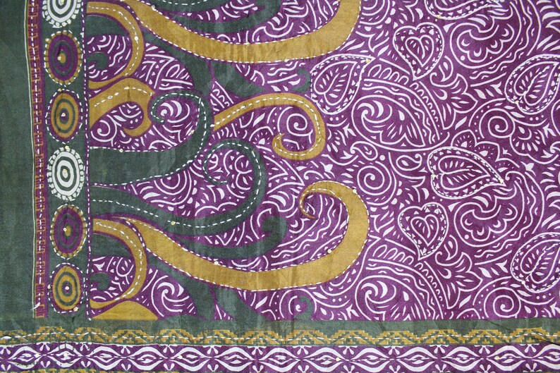 Indian Beautiful Vintage Pure Silk Saree Fabric Kantha /& Thread Work Sarong Wrap Craft Decor Women Home Dress Sari 5yd MIX50