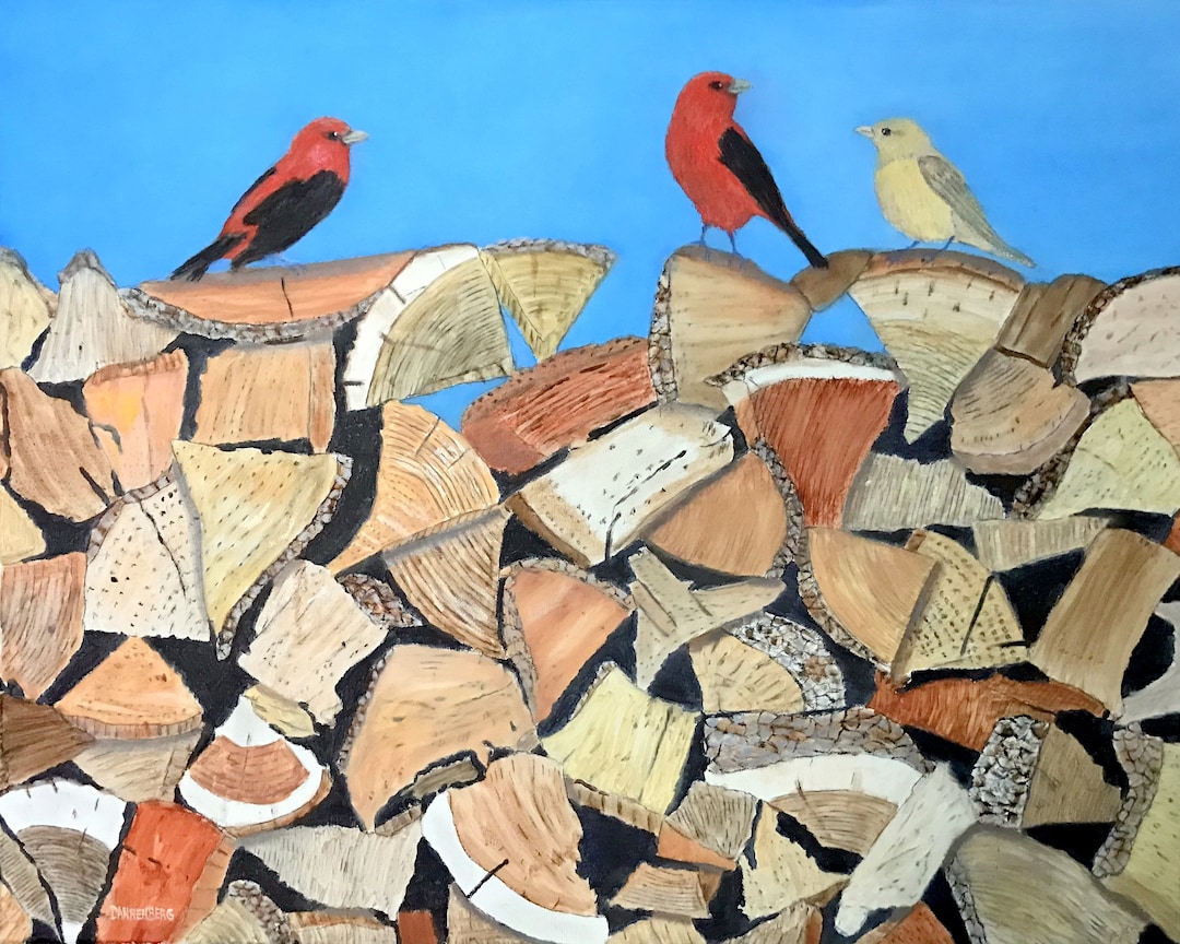 Birds of a Feather, Scarlet Tanager, Original Oil Painting - Etsy