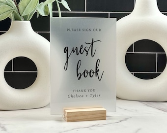 Letrero para libro de visitas: decoración moderna de mesa de boda en acrílico, colección Olivia