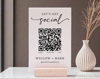 Letrero de código QR personalizado para redes sociales / Exhibición personalizada de "Síguenos" para tu marca